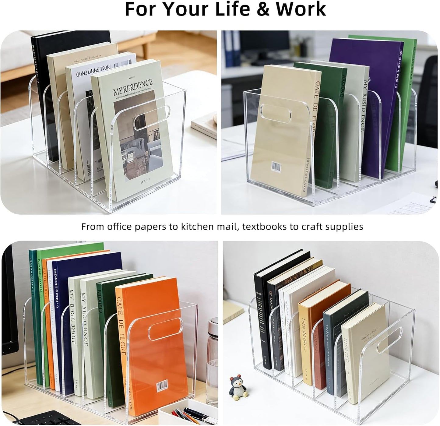 Acrylic Magazine File Holder, 3 Vertical Compartments Desk Document Sorter Organizer, Clear Folder Rack Binder for Office/Documents/Classroom, for Home, Tablet, Magazines, Books & Accessories