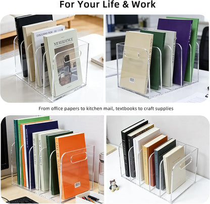 Acrylic Magazine File Holder, 3 Vertical Compartments Desk Document Sorter Organizer, Clear Folder Rack Binder for Office/Documents/Classroom, for Home, Tablet, Magazines, Books & Accessories