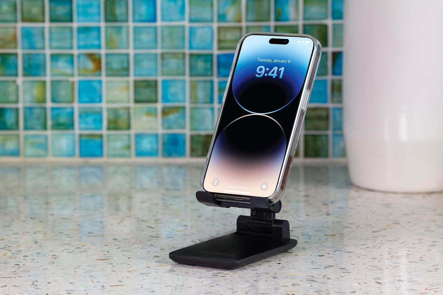 Scosche SUFMPS-SP Universal Cell Phone Stand and Holder with Non-Slip Cradle, Foldable, Adjustable Non-Magnetic Mount for Home Office Desk or Travel Compatible with iPhone, Tablet and All Devices