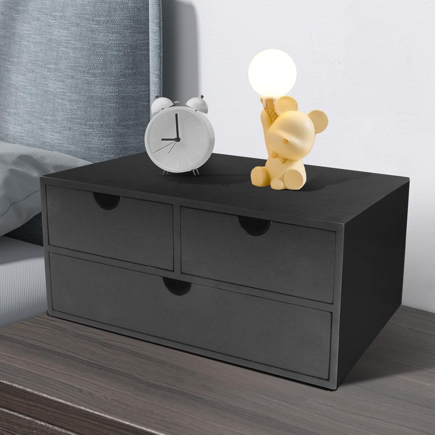 Charmewooden Desk Organizer with Drawers Countertop Drawers Organizer Tabletop Storage Organization Box Home Office Workspace Bathroom Toiletries Supplies (black with shelf)