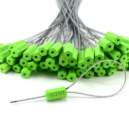 50 pcs Tamper Resistant Security Seals Numbered Steel Cable Wire Truck Seals Pull-Tite Secure Shipping Tag Self-Locking Padlock for Trailers, Truck (Yellow)