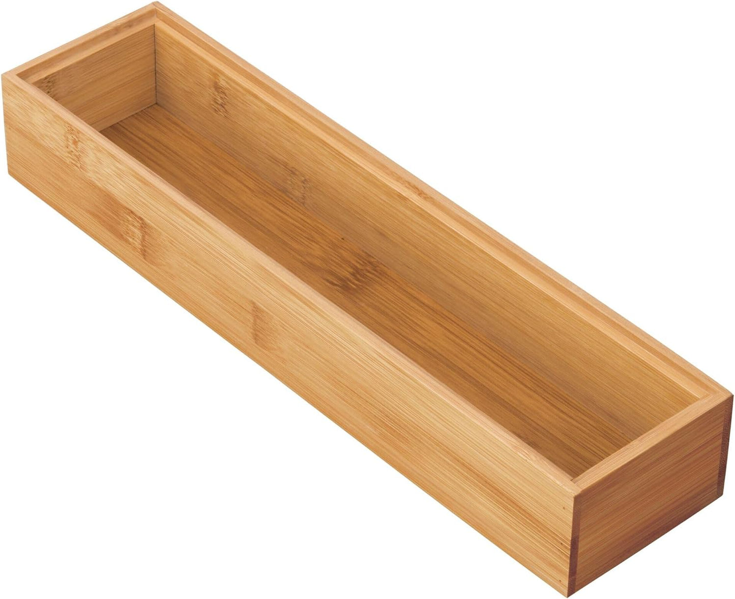 mDesign Slim Wooden Bamboo Drawer Organizer for Office - 12" Long Stackable Storage Box Tray for Desk Drawers/Cabinet - Junk Drawer and Accessories Organization - Echo Collection, 2 Pack, Natural Wood