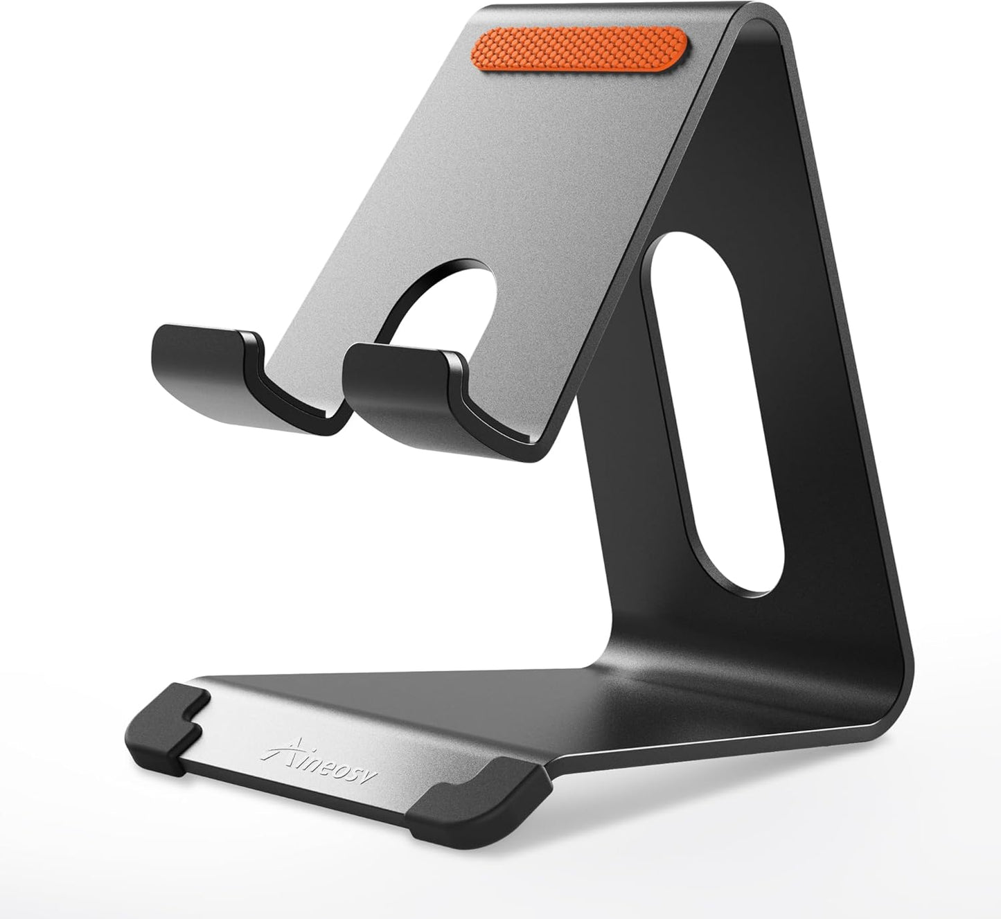 Phone Stand for Desk, Thickened Aluminum Cell Phone Stand & Phone Holder for Desk, Compatible with Tablets, iPhone, iPad, Samsung - Black