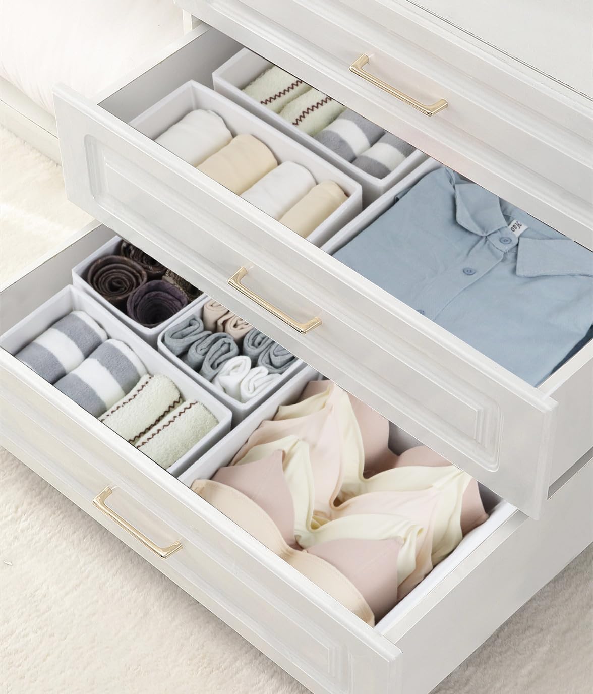 Fordonral 12 Pack Drawer Organizer Clothes, Foldable Fabric Dresser Organizer Closet Organizers and Storage Box for Underwear,Folded Clothes,Baby Clothing,Socks,Bra,Towels,Ties(12 Pack,Gray)