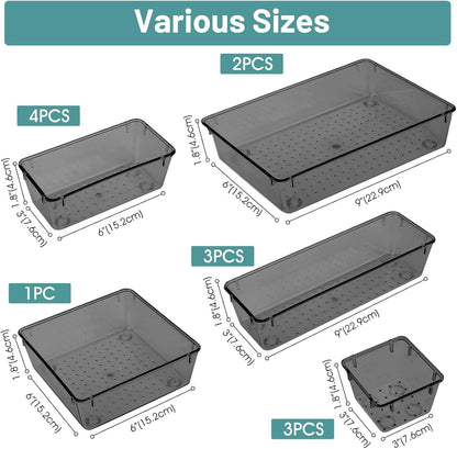 WOWBOX 13 PCS Plastic Drawer Organizer Set, Desk Drawer Divider Organizers and Storage Bins for Makeup, Jewelry, Gadgets for Kitchen, Bedroom, Bathroom, Office, Black