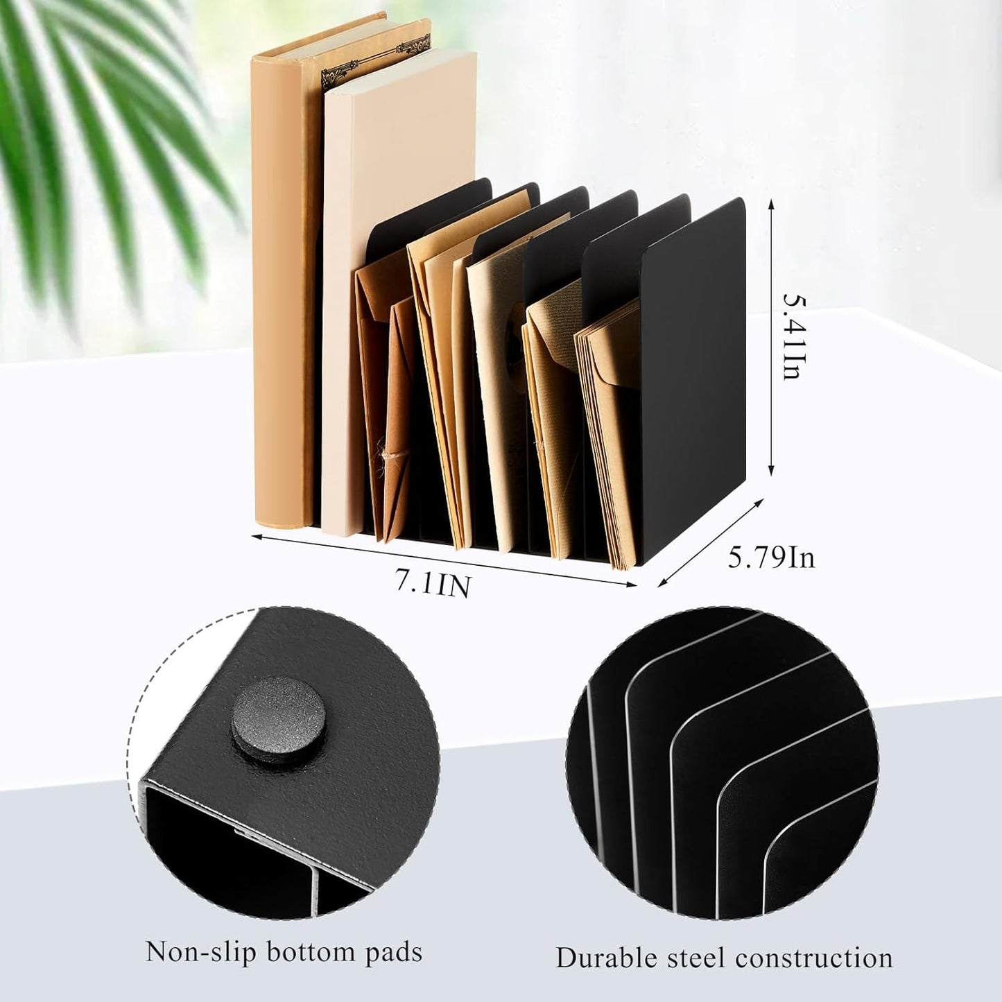 Suzile Metal Desktop File Organizer, 15 Compartments, Vertical File Sorter, Black, 5.79 W x 15.75 L x 5.41 H, Office, Reception Areas, Workspace