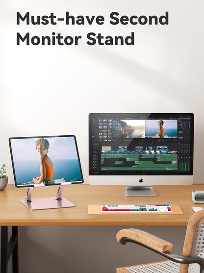 tounee Tablet Holder Stand, Dual Rod Adjustable Aluminum Desktop Stand, Compatible with 4.7-16.9" iPads, Surface Tablets, Portable Monitors, Kindle & More (Gray)
