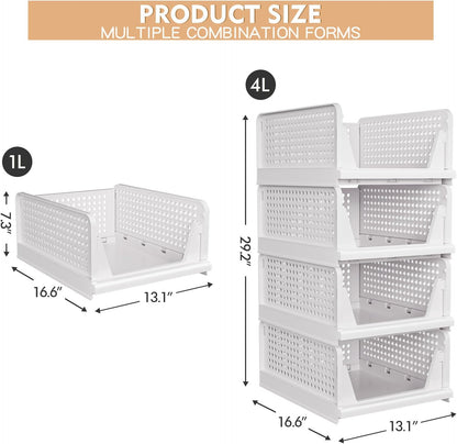 5 Pack Stackable Closet Storage Basket - Stackable Storage Bins, Multifunctional & Foldable Closet Organizer Waterproof, Wardrobe Cupboard Space-Saving Hat Storage Drawer Organizer, White