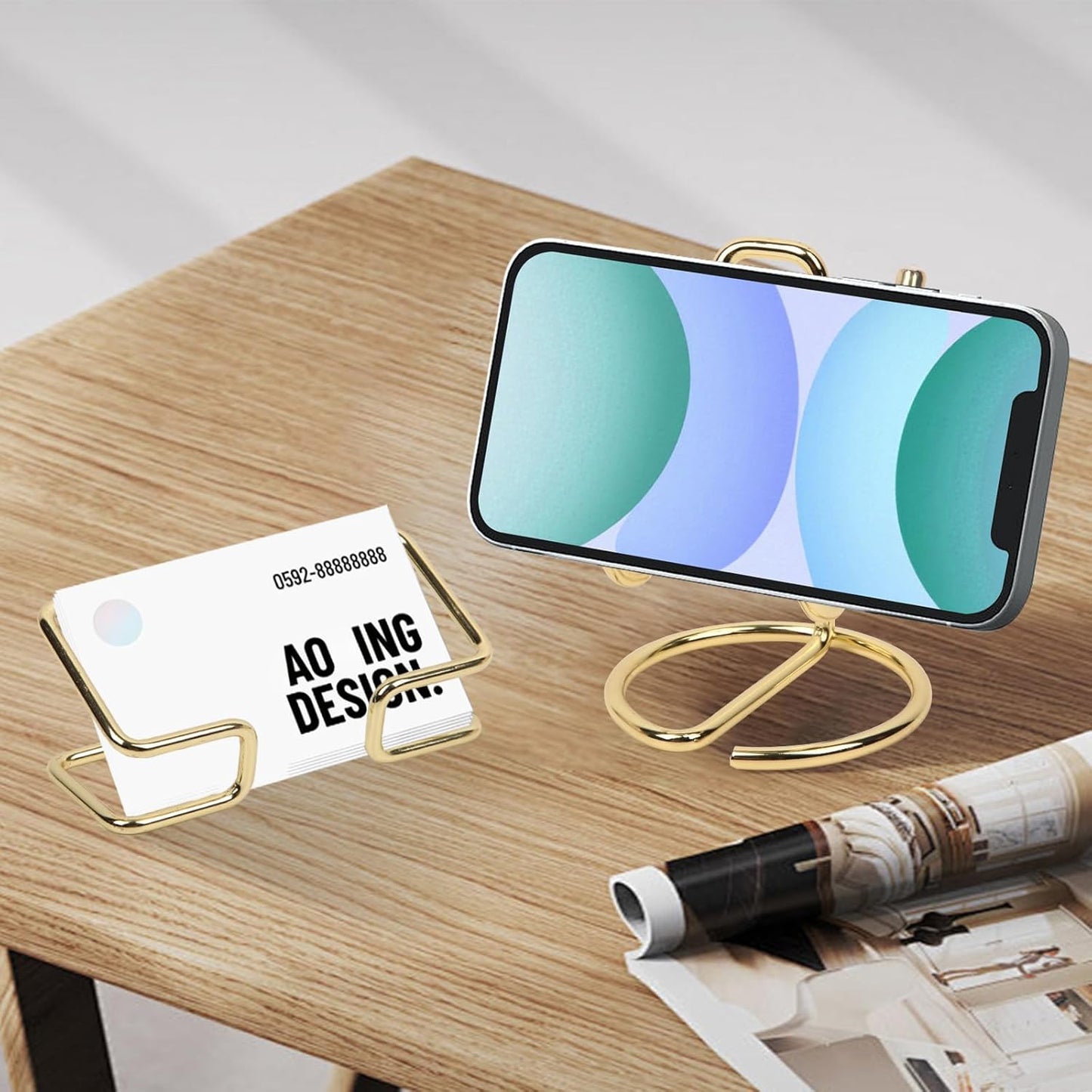 Phone Stand for Desk, Sturdy Metal Gold-Plated Phone Stand for Office Desk, Hands-Free Phone Charging Holder for Phone Calling and Watching Videos