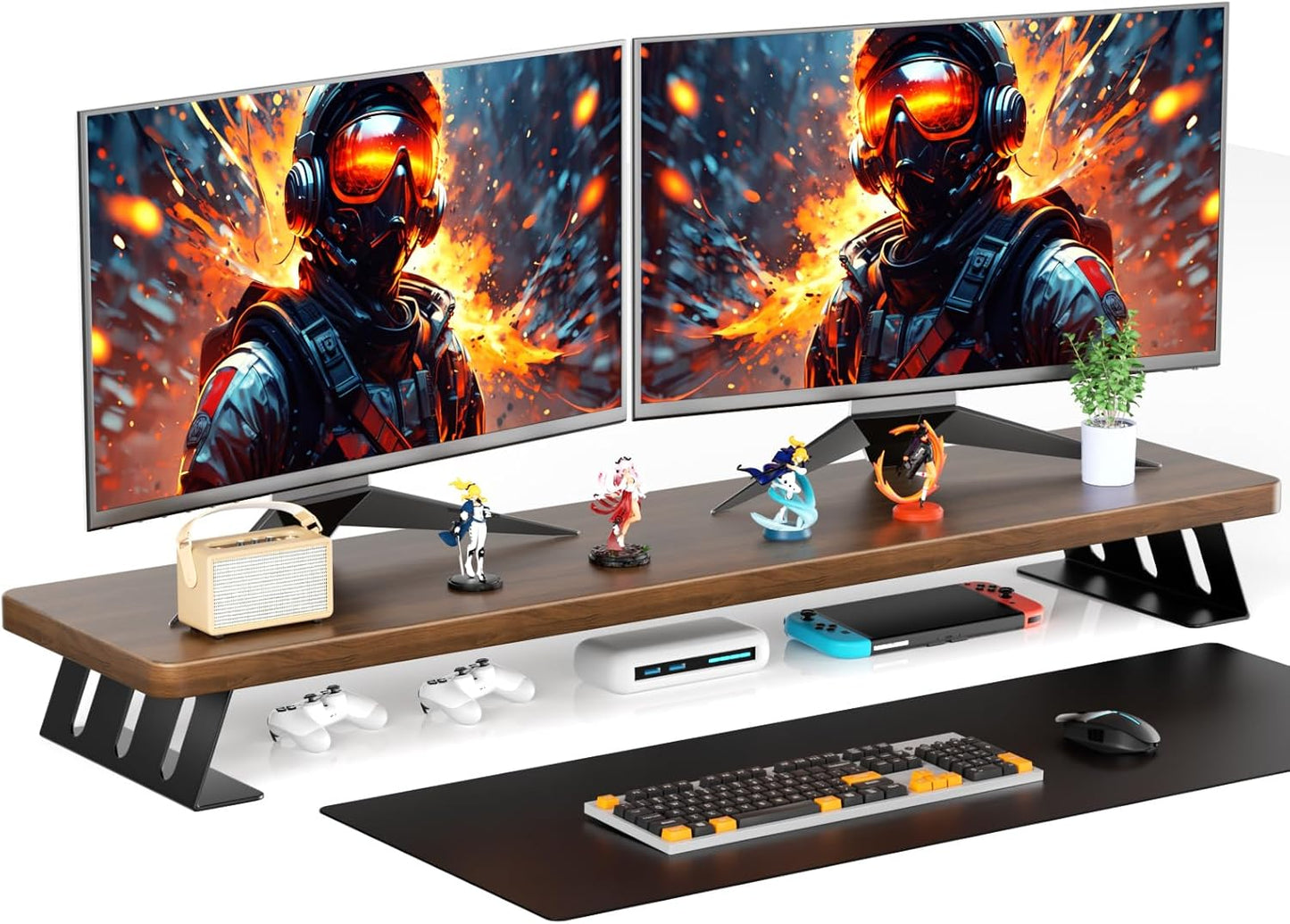 Monitor Stand Riser, 39 Inch Large Wood Monitor Stands for 2 Monitors