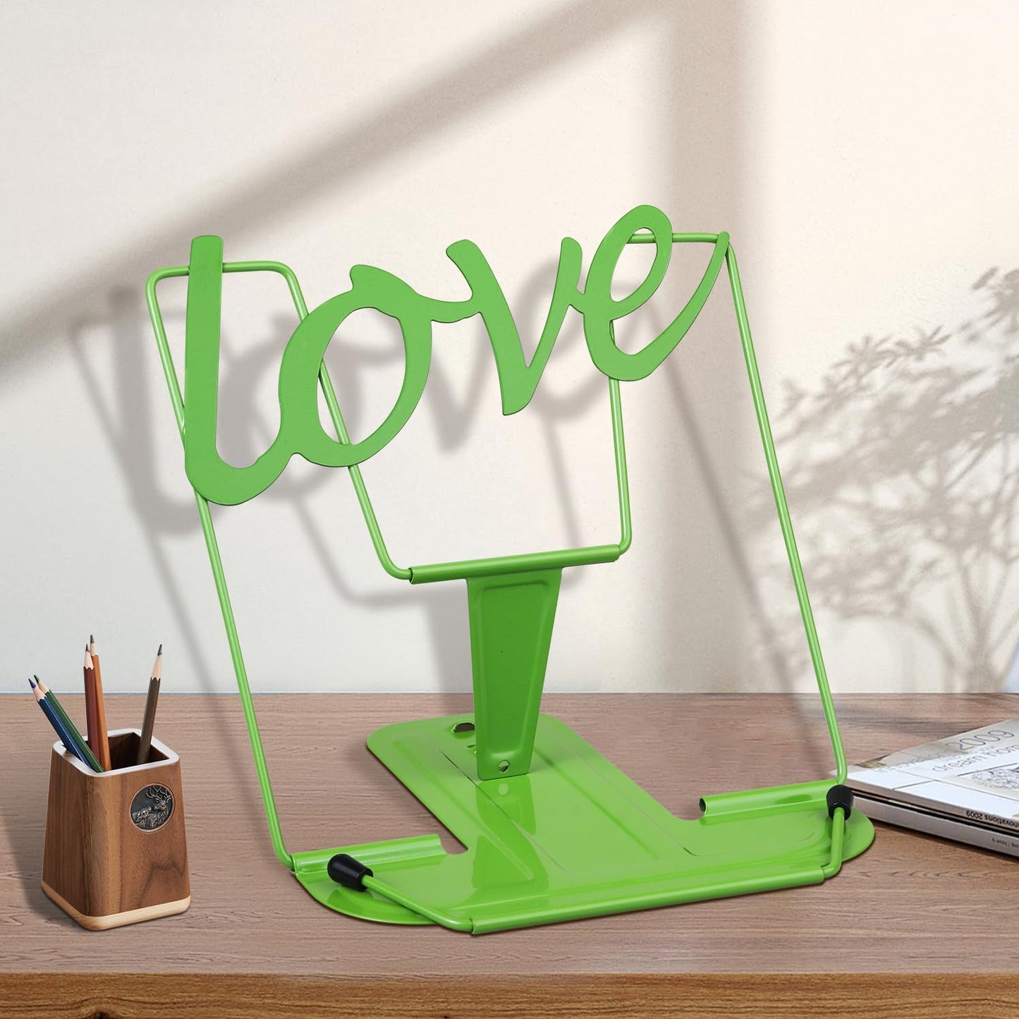 Honagu Adjustable Metal Book Holder, Document Holder, Sturdy Typing Stand for Cookbooks, Textbooks, Tablets, Music Books (Green)