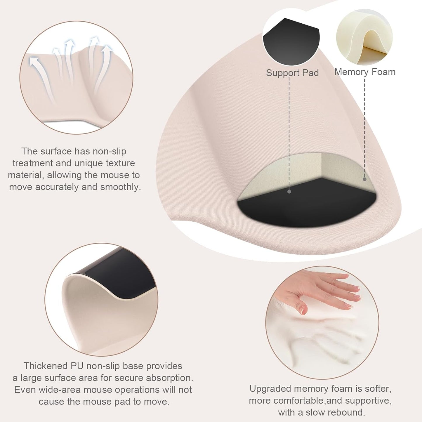 MOSISO Wrist Rest Support for Mouse Pad & Keyboard Set, Ergonomic Mousepad Non-Slip Base Home/Office Pain Relief & Easy Typing Cushion with Neoprene Cloth & Raised Memory Foam, Apricot