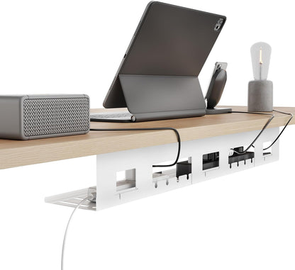 PEGZONE Under Desk Cable Management Tray, 31.5 Inches Metal Cord Organizer Rack, Desk Tray for Power Strip, Cord, Wire, Easy Mounting Cable Management Under Table for Home Office, Black