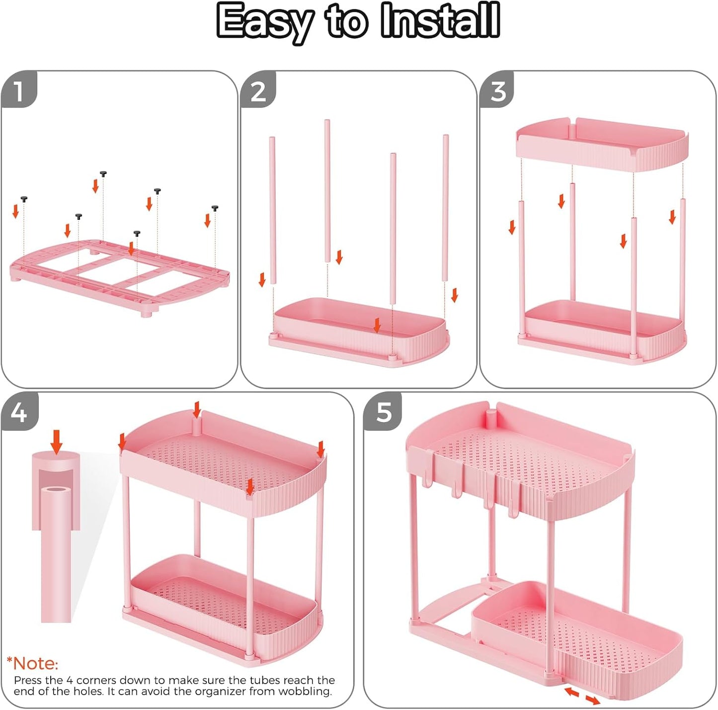 Ukeetap Multi-Purpose Pull-Out Storage Organizers, Under Sink/Cabinet Organizers and Storage for Bathroom & Kitchen, Black, 12.8 Inches, 2 Packs