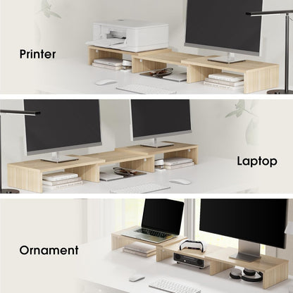 FITUEYES Dual Monitor Stand – 3 Shelf Computer Monitor Riser, Wood Desktop Stand with Adjustable Length and Angle, Desk Accessories, Office Supplies Medium Black,DT108001WB