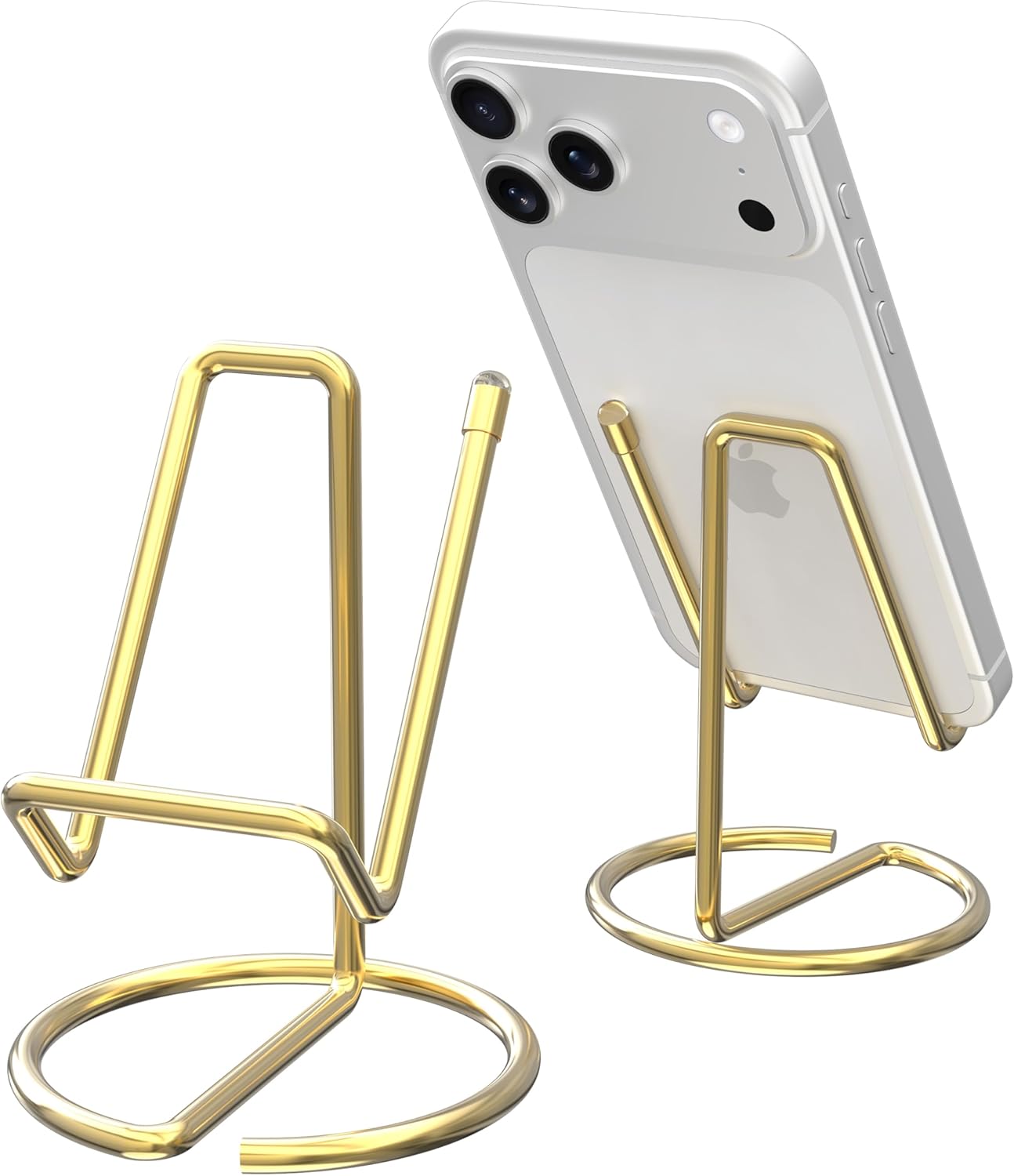 Metal Cell Phone Stand for Desk, Cute One-Piece Phone Holder, Stable Desktop Display Dock for iPhone, iPad, Samsung, Tablets & All Mobile Phones, Gold