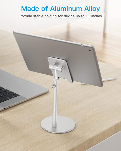 OMOTON Cell Phone Stand, Angle Height Adjustable Phone Holder, Aluminum Desktop Phone Dock for Desk, Compatible with iPhone 17 Pro Max, All Smartphones and Tablets(4-11''), Silver
