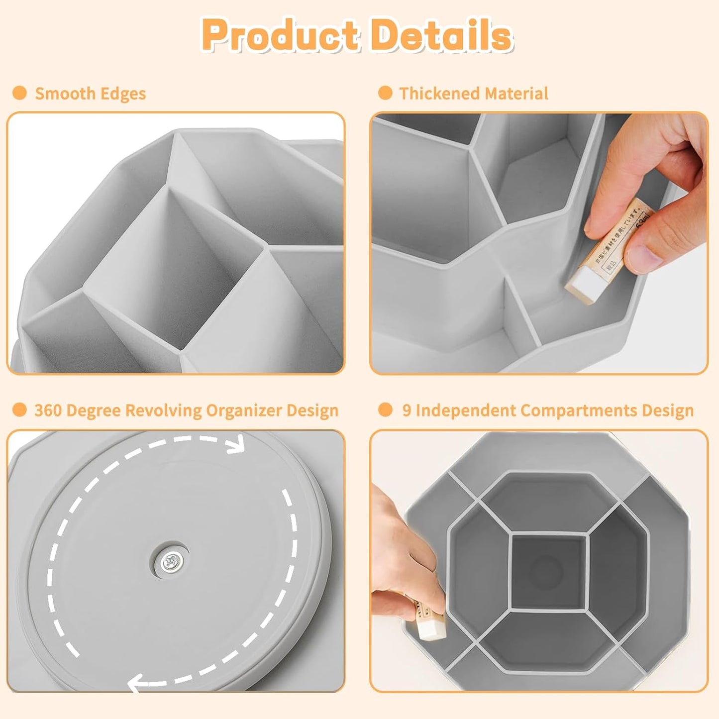 Cayxenful Pencil Pen Holder for Desk,9 Slots 360 Degree Rotating Desk Organizers,Desktop Storage Stationery Supplies Organizer, Cute Pencil Cup Pot For Office, School, Home(White)