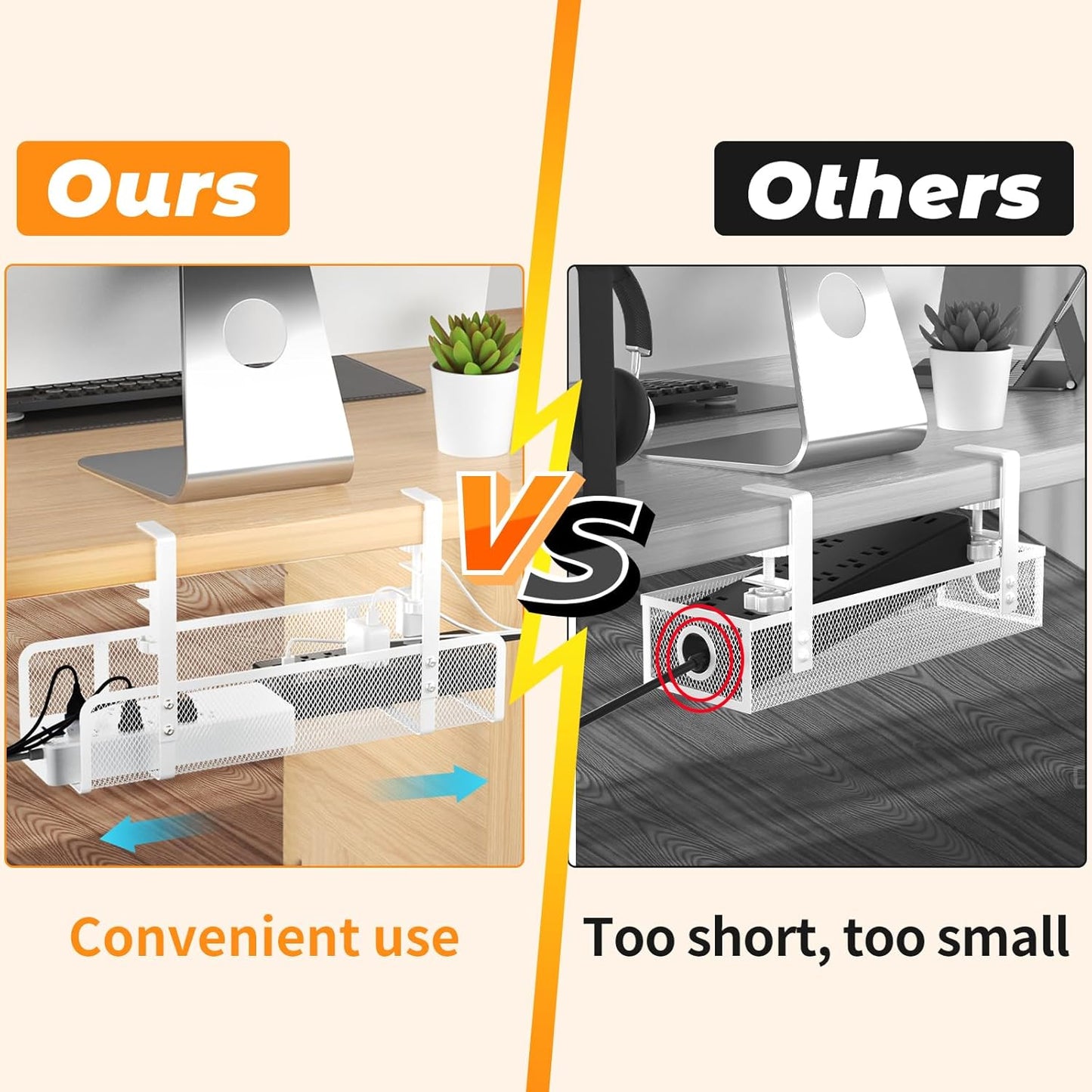 Under Desk Cable Management Tray, Wire Management Desk Cable Organizer Cable Management Box, Cord Organizer Storage for Office, Home