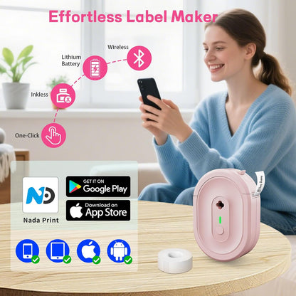 Label Maker Machine with Tape, Small Portable Bluetooth Label Printer, Handheld Mini Labeler for Home, Kitchen, Office, Waterproof Label Makers for Labeling, Gift, Kids School Items, Pink