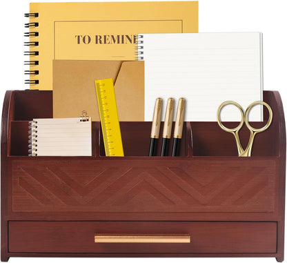 Mail Organizer Countertop Kitchen-White Mail Holder Countertop Drawers Wood Desk Drawer Tabletop Storage Organization Pen Holder Letter Sorter Makeup Organizer for School Home Office Supplies