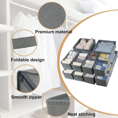 Fordonral 12 Pack Drawer Organizer Clothes, Foldable Fabric Dresser Organizer Closet Organizers and Storage Box for Underwear,Folded Clothes,Baby Clothing,Socks,Bra,Towels,Ties(12 Pack,Gray)