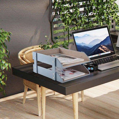 Leather Desk Organizer,2-Tier Stackable Letter Tray Holder,Office Supplies Desktop Storage Box for Document,Stationery,Magazines,Newspapers,Letters and Other Home Office Paper Sundries,Black
