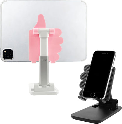 Mother's Day 2 Pack Black&Pink Thumbs Up Foldable Cell Phone Stand Holder for Desk,Adjustable Silicone Anti-Slip Compatible with All Mobile Phones,Cool Gadgets Fun Desktop Accessory