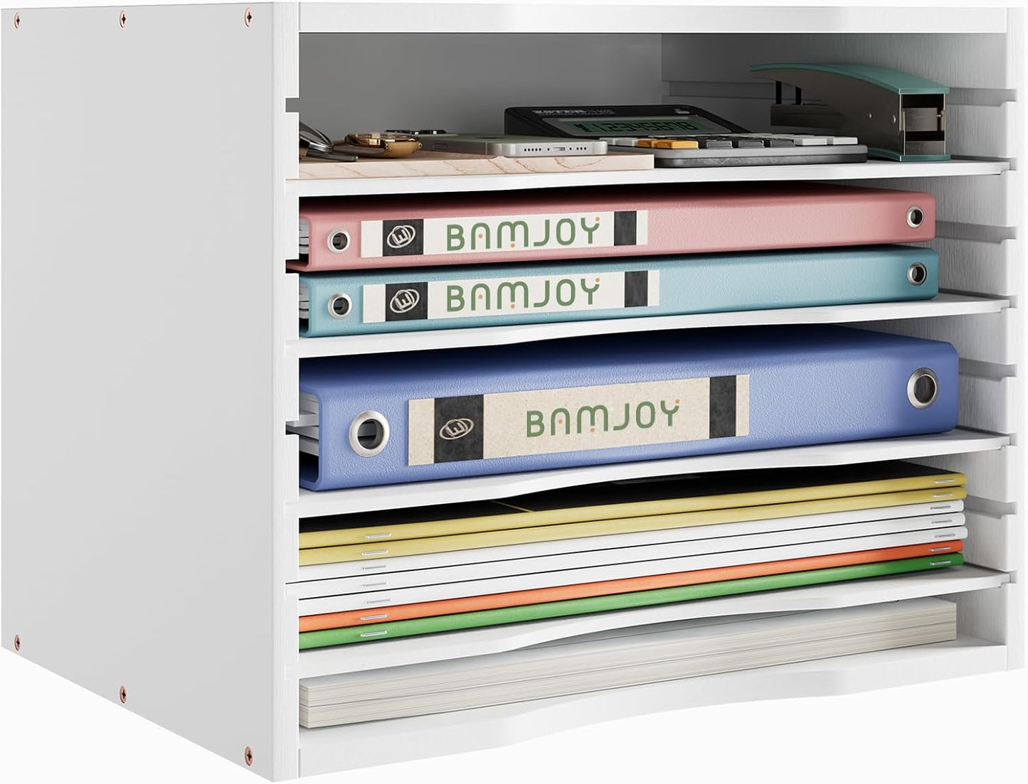 Bamjoy Bamboo 5 Tier Desktop Organizer, Paper Organizer Mail Sorter, File Holder Letter Document Storage with Adjustable Shelves for School Home Office, Natural
