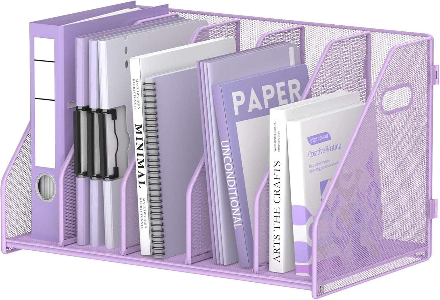 SUPEASY Binder Organizer, Magazine File Holder with 5 Vertical Compartments Rack, Metal Desk File Organizer & Binder Holders, Magazine Organizers for Office Desktop, Home, School, Classroom (Black)