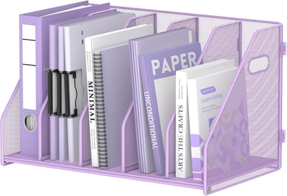 SUPEASY Binder Organizer, Magazine File Holder with 5 Vertical Compartments Rack, Metal Desk File Organizer & Binder Holders, Magazine Organizers for Office Desktop, Home, School, Classroom (Black)
