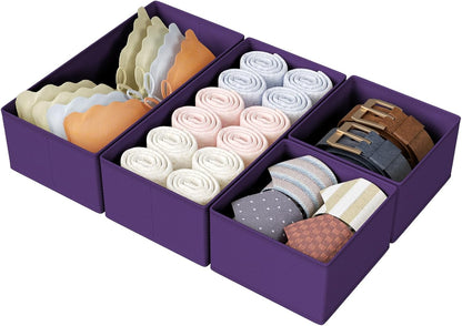 DIMJ Drawer Organizers Clothes, Dresser Organizer Bins for Baby Clothes,Underwear and Sock, Fabric Closet Organization and Storage Boxs, Drawer Dividers for Nursery, Clothing, Tie - 4 Pack, Beige
