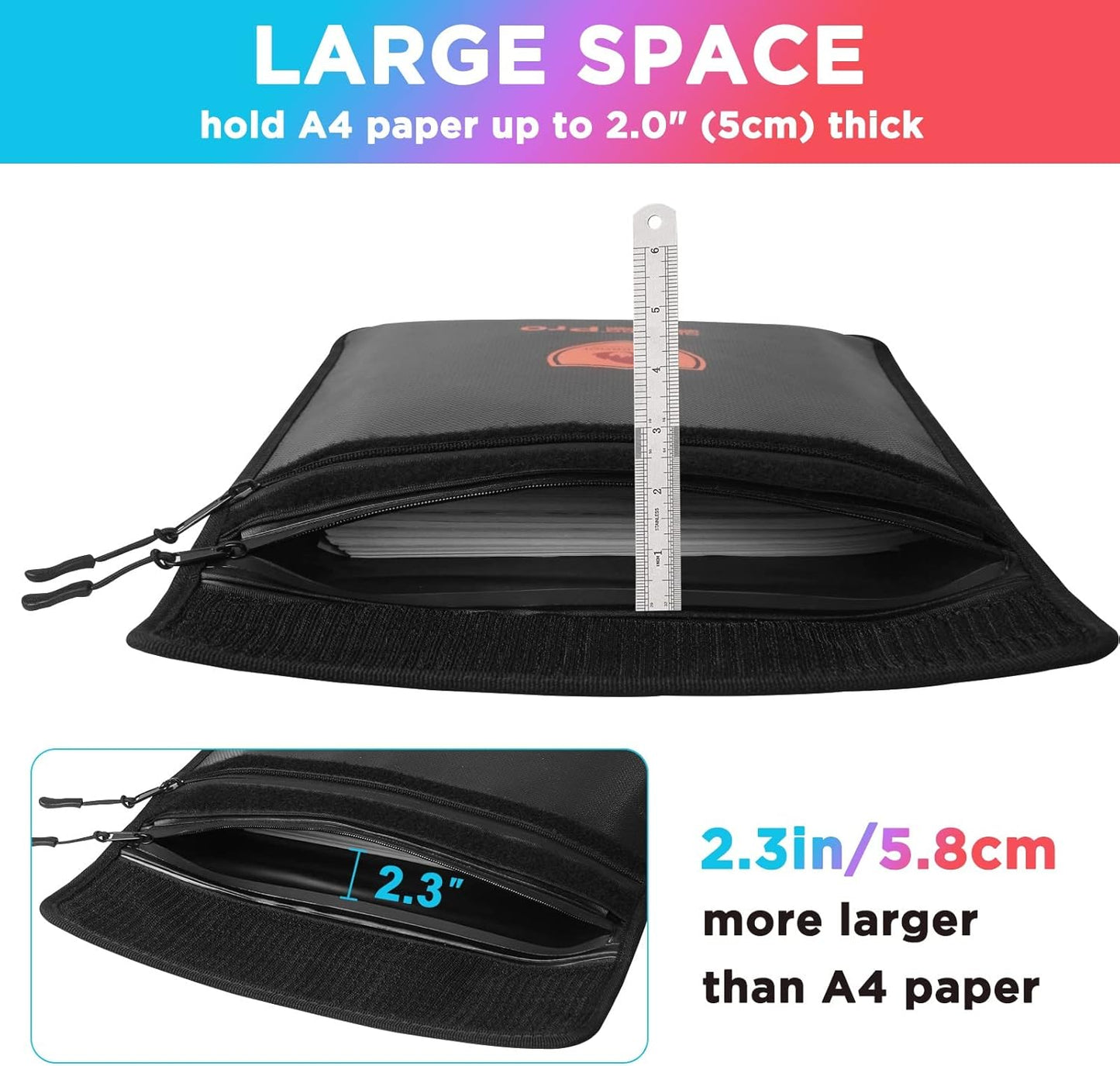 Fireproof Document Bag - Waterproof Fireproof Money Bag with Zipper for Cash/Important Documents/Valuables (Seal Protection), 15x11" (A4 Size), Fire Safe Envelope Bag with Reflective Strip