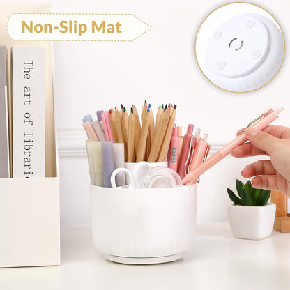 SKYDUE 360 Degree Rotating Pencil Pen Holder for Desk, Dual-Purpose Desk Organizer, Rotating Pencil Cup with 5 Slots, Office Supplies, Desk Decor for Office, School, Home