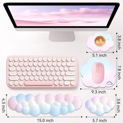 Sushret Cloud Wrist Rest for Computer Keyboard, 4-in-1 Memory Foam Leather Cloud Keyboard Wrist Rest and Mouse Pad Set with Ergonomic Support for Arm and Palm Cushion, Gaming/Work Setup, Rainbow
