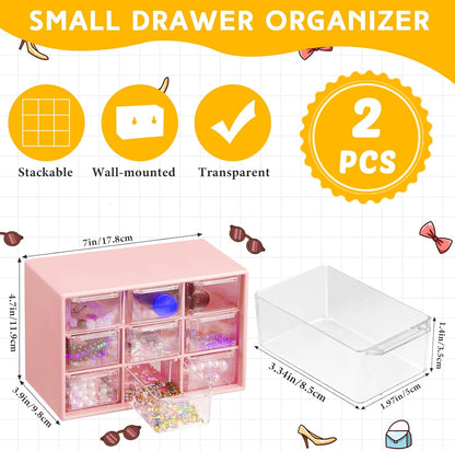 Wenqik 2 Pcs Mini Storage Drawers Teacher Toolbox Organizer with 9 Clear Drawers Small Plastic Desktop Teacher Desk Craft Organizer for Classroom Office 7" x 3. 9" x 4. 7"(Green)