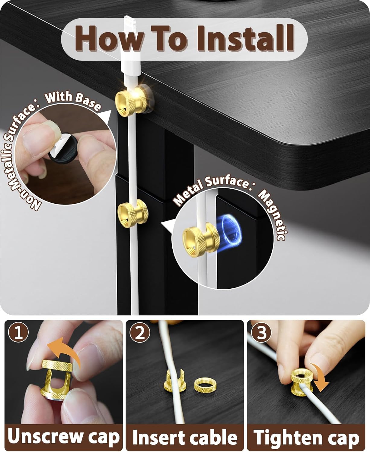 Viaky Magnetic Cord Holder Charger Holders for Cords Metal Cable Management Adhesive Cable Clips Office Desk Accessories Wire Holder Organizer Neatly for Nightstand Office Car Desk(3 Pack)