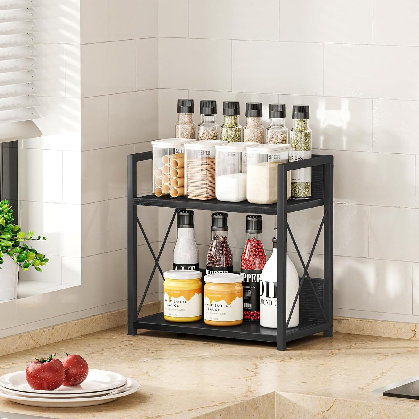 Giikin Countertop Shelf Organizer, 2 Tier Kitchen Spice Rack Organizer for Countertop, Wood Coffee Counter Shelf Organizer for Home (Bamboo, S)