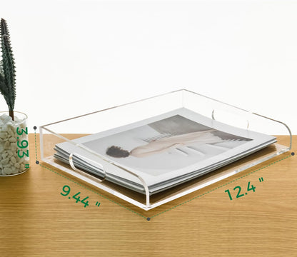 2-Tier Clear Acrylic Paper Trays, Desk File Organizer, A4 Paper Holder, Low-Profile Desk File Sorter for Office/Home, Clear Stackable Letter Tray for Bills, Crafts, Notebooks - Horizontal