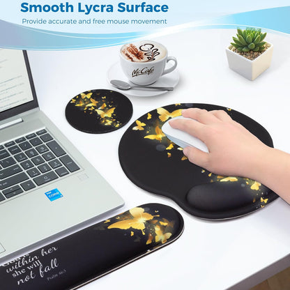 Mouse Pad and Keyboard Wrist Rest Support, with Non-Slip PU Base,Gel Mouse Pad with Coaster,Pain Relief for Gaming, Computer,Office -Beach