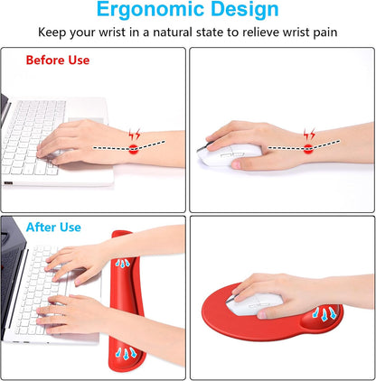 Dapesuom Keyboard Wrist Rest and Mouse Pad with Wrist Support, Cute Memory Foam Cushion for Keyboard and Mouse Set, Ergonomic Desktop Pad Rests with Non Slip Base for Easy Typing & Pain Relief, Pink