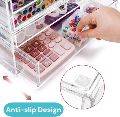 Acrylic Makeup Organizer with 6 Drawers, 11" Stackable Office Desk Organizer Accessories, Clear Bathroom Storage Drawers for Makeup Palettes, Cosmetics, Vanity, Art Craft Supplies