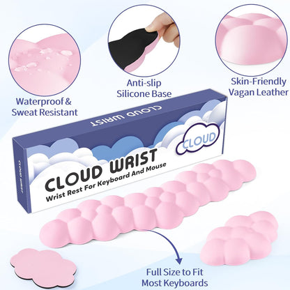 Sushret Cloud Wrist Rest for Keyboard and Mouse, Memory Foam PU Leather Keyboard Wrist Rest with Ergonomic Support, Non-Slip Base, Cute Arm Rest Pad & Palm Cushion, Office Desk Accessory, White