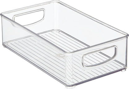 mDesign Plastic Office Supply Organizer - Storage Holder Bin with Handles for Desk Drawer, Cabinet - Pencil, Pen, Envelope and Supplies Container Basket - Ligne Collection - 2 Pack - Clear