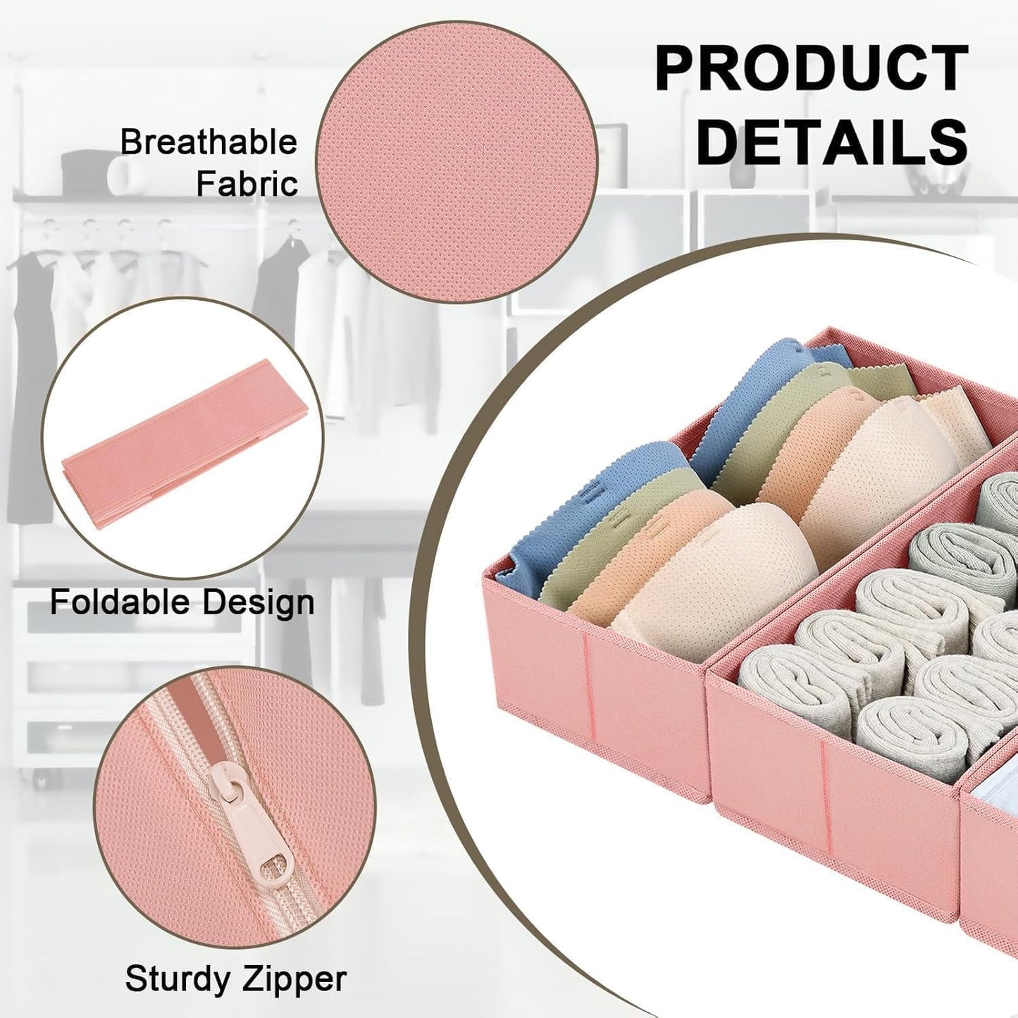 DIMJ Drawer Organizers Clothes, Dresser Organizer Bins for Baby Clothes,Underwear and Sock, Fabric Closet Organization and Storage Boxs, Drawer Dividers for Nursery, Clothing, Tie - 4 Pack, Beige