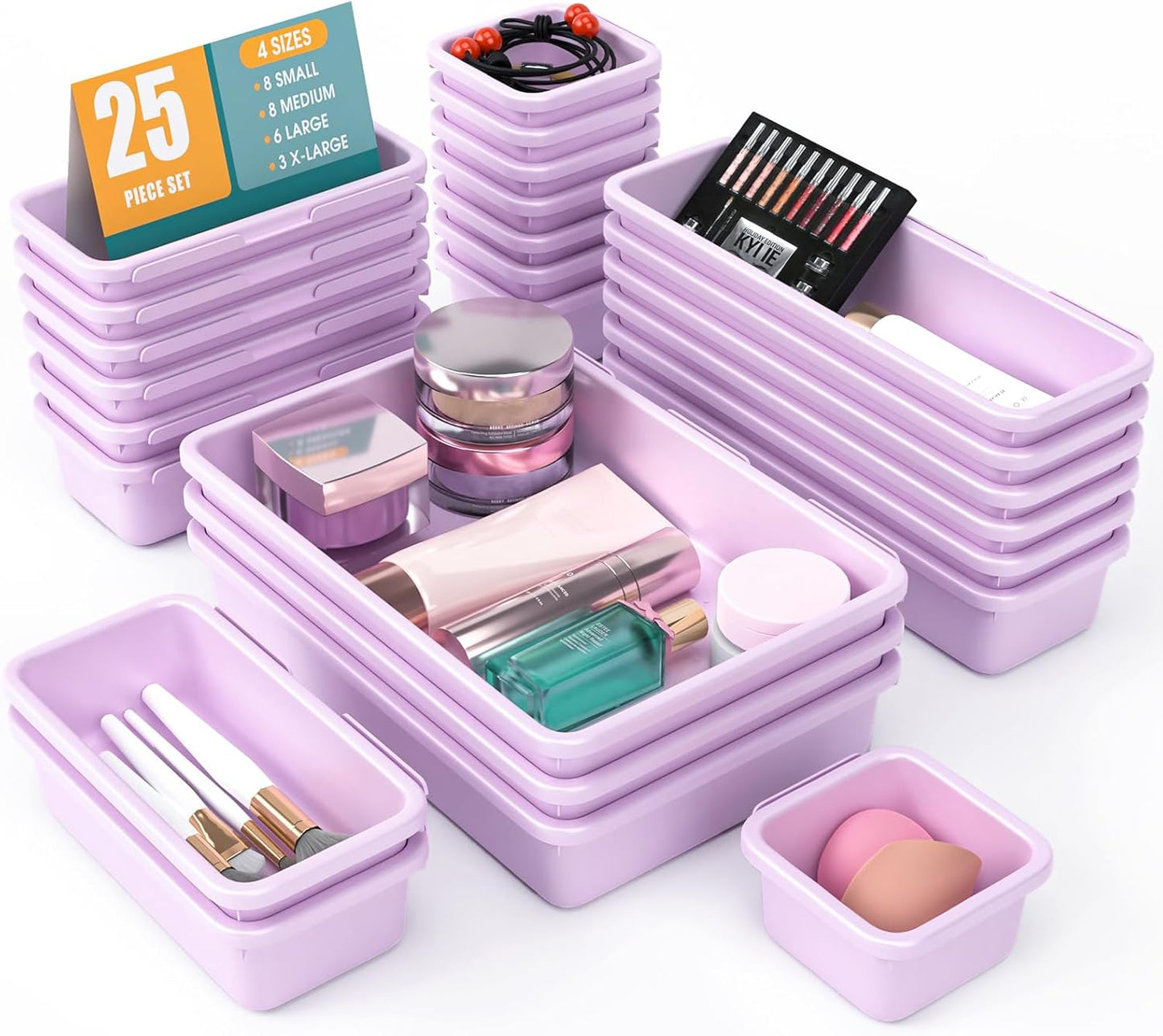 StoreHappily 10 PCS Drawer Organizer Set, 4 Size Makeup Drawer Divider Organizer With Non-Slip Pads, Interlocking Plastic Storage Bins for Office,Jewelry Vanity,Gadgets, Bathroom,Kitchen, Black