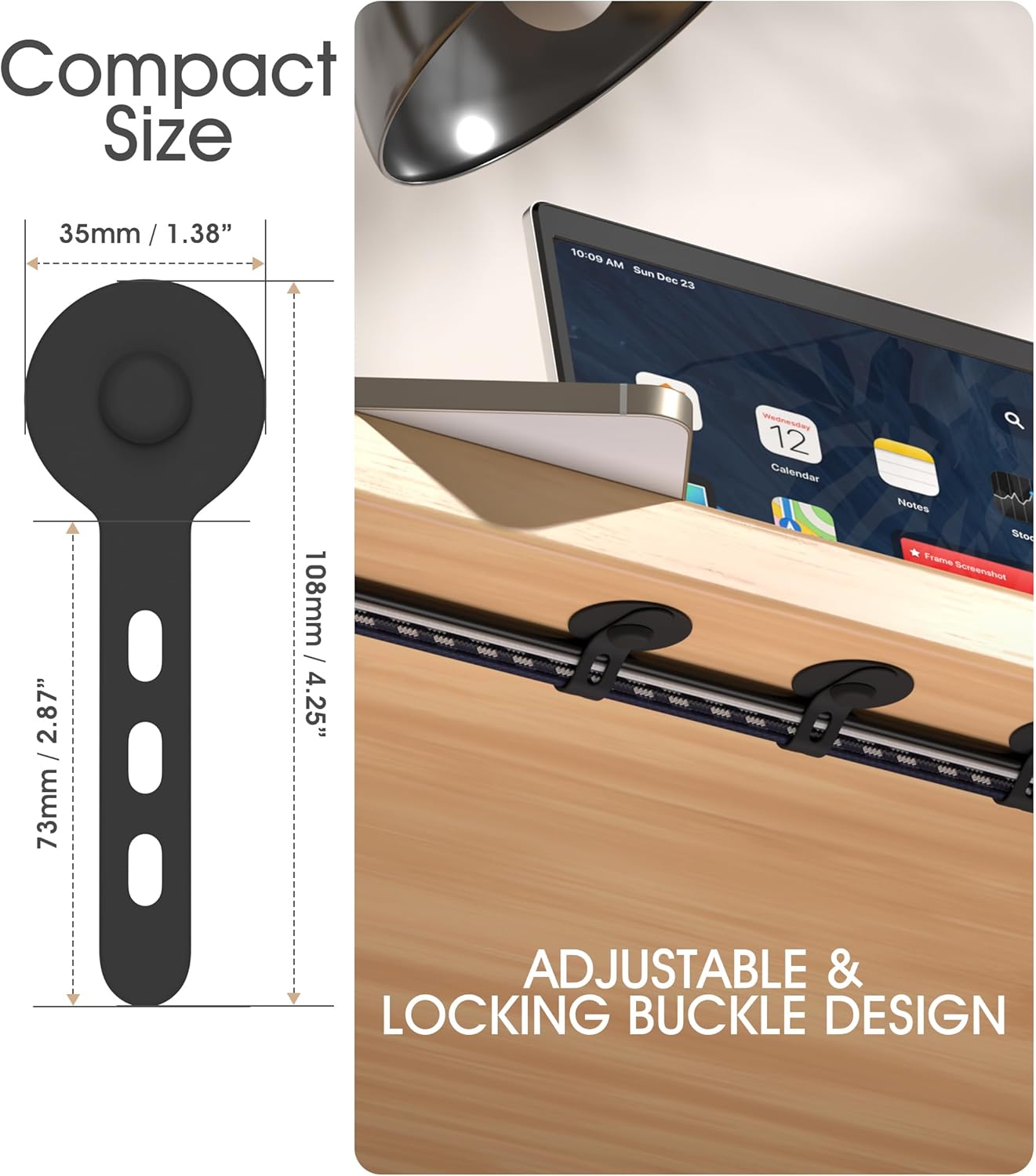 Nearockle Cable Management Under Desk, Adjustable Self-Adhesive Silicone Cable Ties Cord Organizer, Reusable Heavy-Duty Cord Holder Under Table for Office, Home, School (10Pcs-Black)