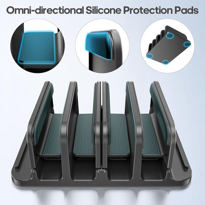 KDD 4-Slot Vertical Laptop Stand with Gravity Locking, 6-in-1 Laptop Holder Desktop Stand, Space-Saving Organizer Fits MacBook/Surface/HP/Dell/Book/Tablet/Switch/Cell Phone and Keyboard