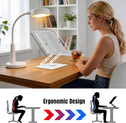 HAUTOCO Adjustable Acrylic Book Stand for Reading, 360° Rotating Base, Foldable Desktop Book Holder with Elastic Page Clips, Hands-Free Cookbook Stand for Laptop, Tablet, Recipe, Textbook, Music Score