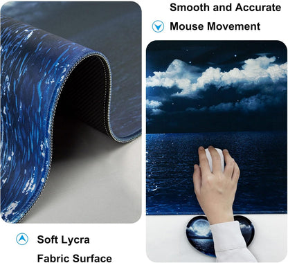 Keyboard Wrist Rest + Mouse Pad with Wrist Support + Desk Mat + Coaster 4 in 1 Set, XXL Large Gaming Mousepad Cute Ergonomic Mouse Pads for Desk Computer Laptop Office Decor-Beach